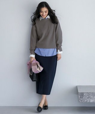 ANY SIS S CICA加工 ニット タイト スカート ネイビー