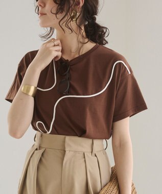 WEGO 【ANGIE VINTAGE】コード刺繍デザインTシャツ ブラウン