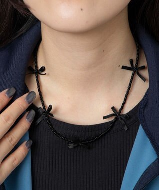 WEGO Lビーズサテンリボンネックレス ブラック
