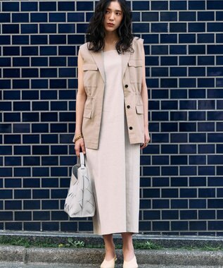 23区 【洗える】リネンレーヨンストレッチ  Iライン キャミソール ワンピース ベージュ系