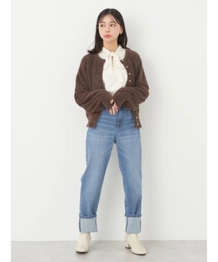 earth music&ecology ミニシャギーパールボタンカーディガン Brown