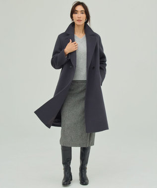 J.PRESS LADIES Pureラムウール ダブル ロングコート スレート系