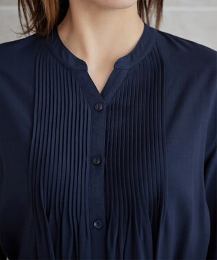 Tiaclasse L 【3way】ピンタックシャツワンピース ネイビー