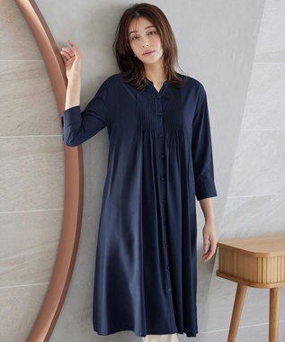 Tiaclasse L 【3way】ピンタックシャツワンピース ネイビー