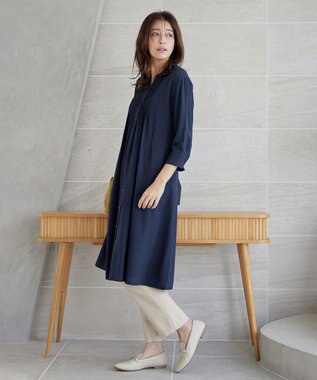 Tiaclasse L 【3way】ピンタックシャツワンピース ネイビー