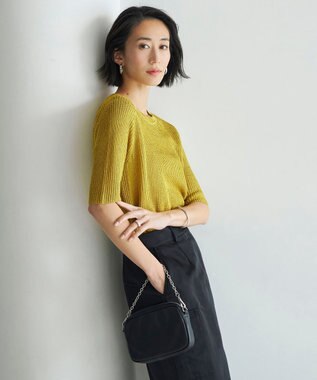 ICB L 【WEB限定カラーあり・洗える】 ペーパーブレンドシャインニット 5分袖プルオーバー イエロー系