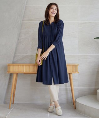 Tiaclasse L 【3way】ピンタックシャツワンピース ネイビー