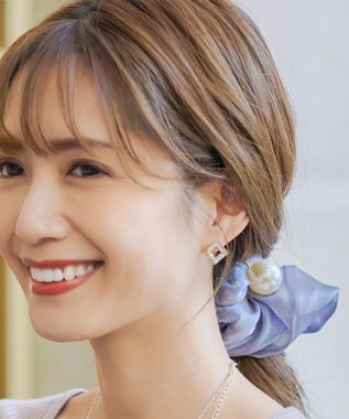 Tiaclasse 【金属アレルギー対応】スクエアストーン養殖パールピアス ピンクゴールド