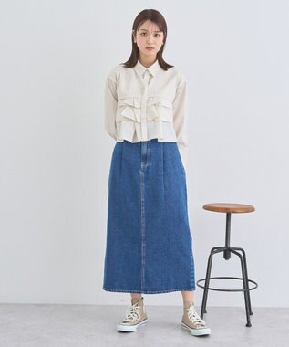 earth music&ecology ティアードショートシャツ Stripe Beige