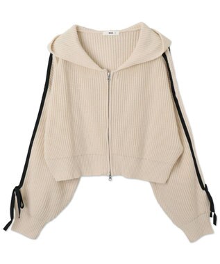 WEGO ラインリボンダブルジップニットパーカー ホワイトアイボリー