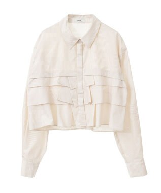 earth music&ecology ティアードショートシャツ Stripe Beige