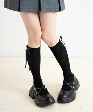 WEGO リボンリブハイソックス ブラック