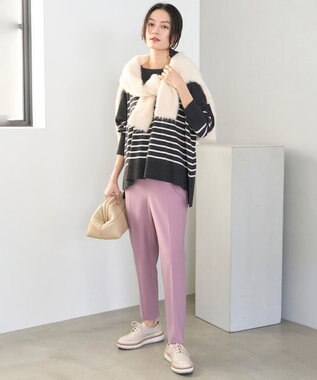 UNFILO 【洗える/抗菌防臭】マイビューティー クロップド丈ニット チャコール×アイボリー