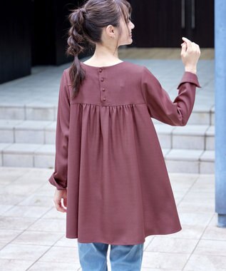 Tiaclasse L 【洗える】フロントタックバックギャザーフレアチュニックブラウス モーヴピンク