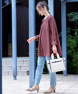 Tiaclasse L 【洗える】フロントタックバックギャザーフレアチュニックブラウス モーヴピンク