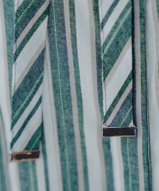 Tiaclasse 【洗える】麻調前開きフレンチワンピース グリーンストライプ