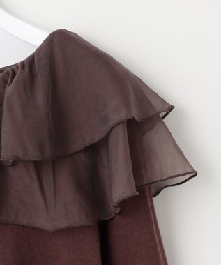 Feroux 【洗える】ラッフルコンビ ニット ダークブラウン系