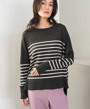 UNFILO 【洗える/抗菌防臭】マイビューティー クロップド丈ニット チャコール×アイボリー