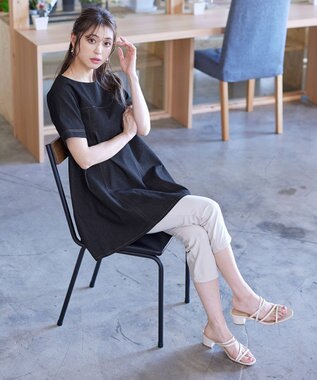 Tiaclasse 【洗える】デニムチュニックブラウス ブラック