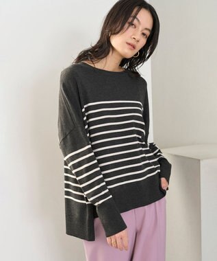 UNFILO 【洗える/抗菌防臭】マイビューティー クロップド丈ニット チャコール×アイボリー