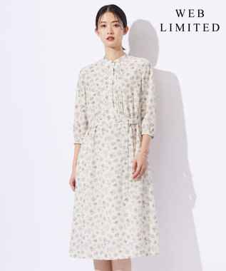 J.PRESS LADIES L 【WEB限定カラーあり・洗える】ラインフラワープリント ワンピース 【WEB限定】アイボリー系