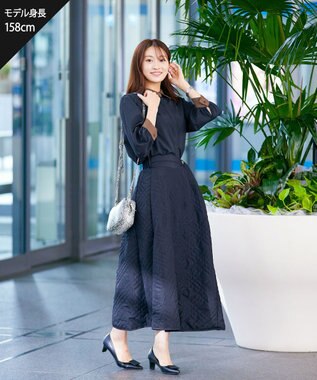 Tiaclasse L 【洗える】配色パフスリーブシャツブラウス ネイビー