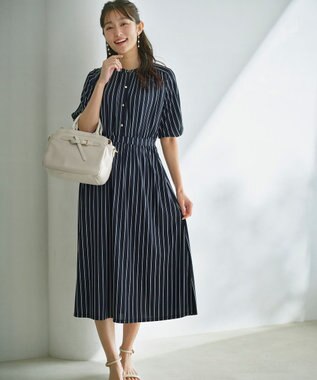 ANY SIS 【接触冷感・吸水速乾・UVケア】エアリードレープスムース ワンピース ネイビーストライプ