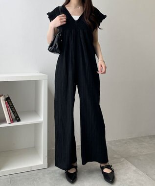 WEGO シャーリングサロペット ブラック