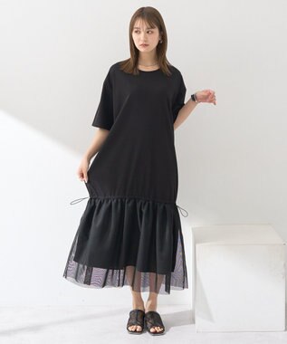 earth music&ecology メッシュドッキングワンピース Black