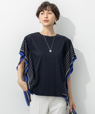 【汗じみ防止加工】スカーフプリントコンビ フレンチスリーブ カットソー