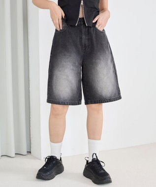 WEGO 【SMサイズ展開】ヴィンテージウォッシュデニムハーフパンツ ブラック