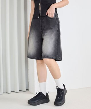 WEGO 【SMサイズ展開】ヴィンテージウォッシュデニムハーフパンツ ブラック