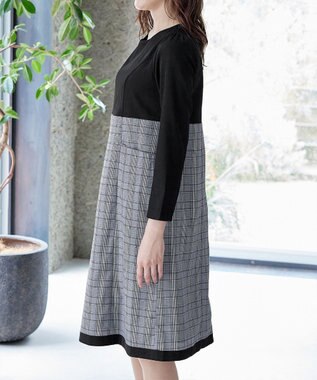 Tiaclasse 【洗える】チェックコンビエンパイアワンピース グレーチェック