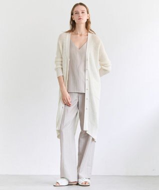 BEIGE， ERYTH / リネンストライプ タックワイドパンツ Flax × Bordeaux