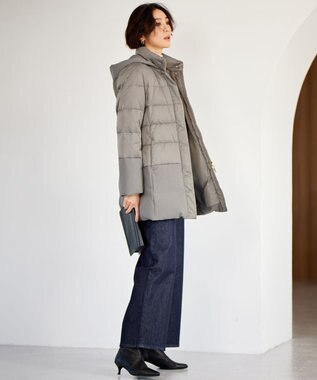 自由区 【撥水加工・洗える】ブライトダウンフード付き ダウンコート カーキグレー