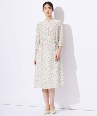J.PRESS LADIES L 【WEB限定カラーあり・洗える】ラインフラワープリント ワンピース 【WEB限定】アイボリー系