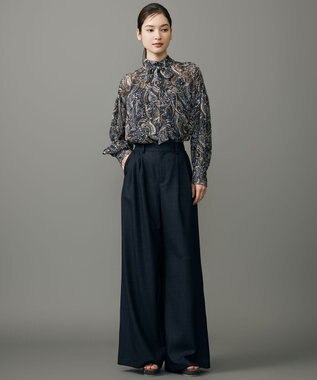 自由区 ペイズリープリントボウタイ ブラウス ネイビー