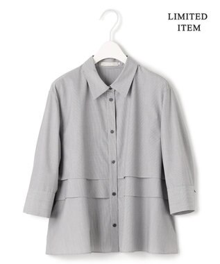 ICB 【WEB限定・洗える】クリーンブロード クロップドシャツ ブラックストライプ系