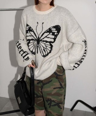 WEGO モチーフグラフィックフラッフィーニットプルオーバー ホワイトアイボリー