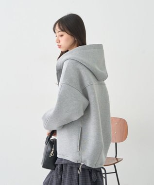 earth music&ecology 【軽量】ダンボールニットフーディーブルゾン Gray Mixture