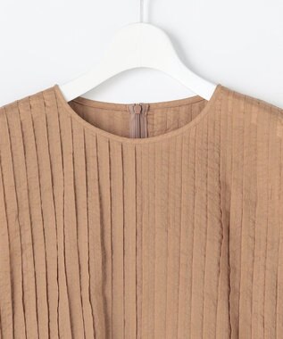 自由区 S 【涼やか】エアリーコットンリップピンタックフレンチスリーブ ブラウス ベージュ