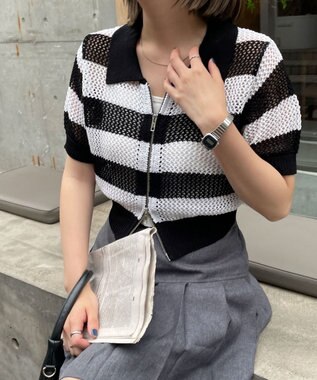 WEGO WZIPニットカーデ ホワイトボーダー