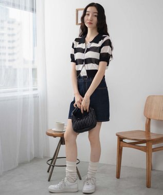 WEGO WZIPニットカーデ ホワイトボーダー