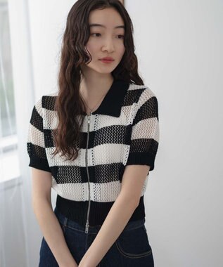 WEGO WZIPニットカーデ ホワイトボーダー