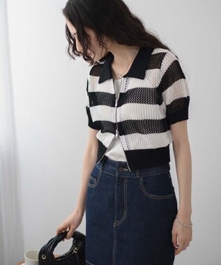 WEGO WZIPニットカーデ ホワイトボーダー