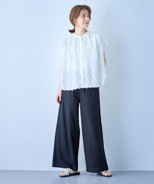 ANY 【洗濯機可】フェザーカットジャガードブラウス ホワイト