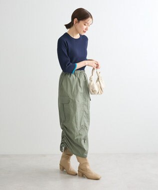 Green Parks ＢＰ　袖口カラーリブ７分袖ニットプルオーバー Dark Navy