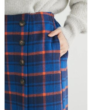 Green Parks シャギーチェックスカート Navy