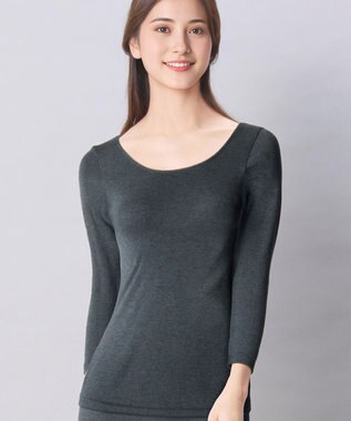 Wing あったかインナー 綿混 裏起毛 厚手 よく伸びる素材 【ラクのびサーモ】 8分袖 長袖 秋 冬 EL6814 ウイング／ワコール ダークブラウン