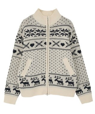earth music&ecology ダブルzipノルディックカウチンニットカーディガン アイボリー
